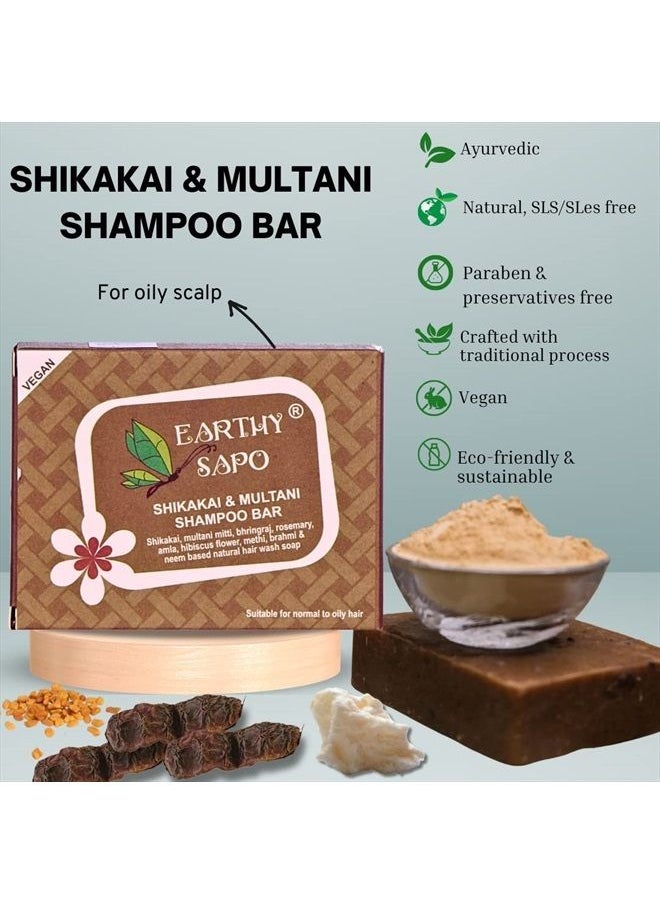Earthy Sapo - Handmade Shikakai & Multani Shampoo Bar Suitable For Oily Hair 100 G (Pack Of 3) Brown - Image 1