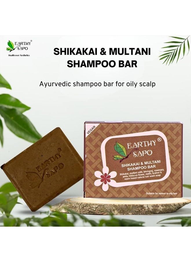 Earthy Sapo - Handmade Shikakai & Multani Shampoo Bar Suitable For Oily Hair 100 G (Pack Of 3) Brown - Image 1
