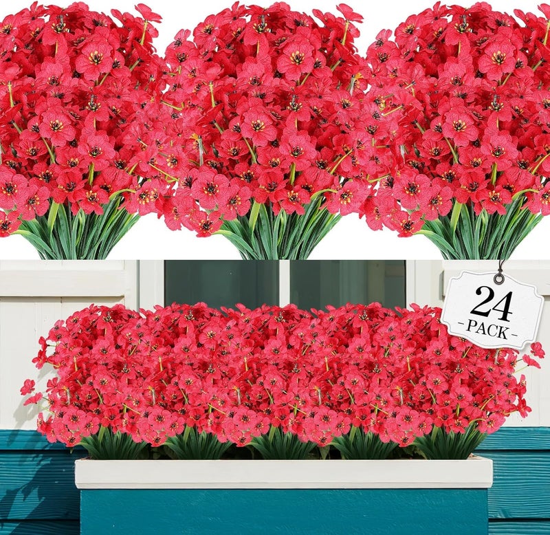 jaffiust 24PCS Artificial Flowers for Outdoor,No Fade Fake Plastic Flowers Faux Plants for Decoration Hanging Planters Indoor Outside Garden Porch Window Box Home Wedding Farmhouse - Image 1