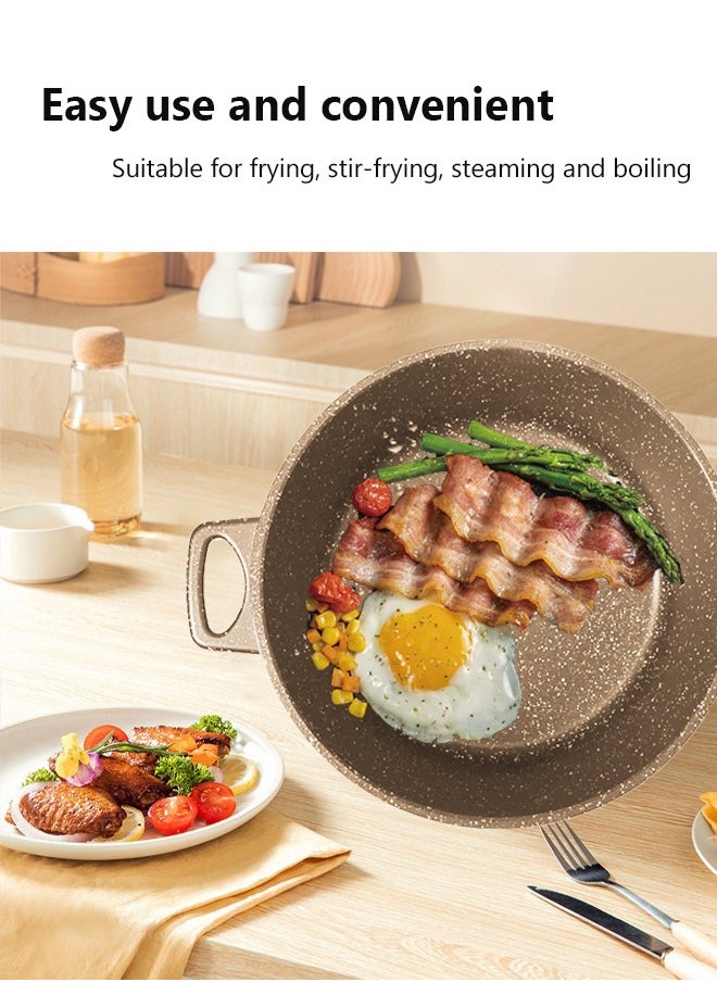 X spring 10-Piece Kitchen Cookware set, Casserole Set And Frying Pan With Non Stick Cookware sets ,Finish Glass lid PFOA-Free  20-24-28-32 cm (Deep Stockpot) + 28 cm (deep Frying Pan)（Brown）  - Image 4