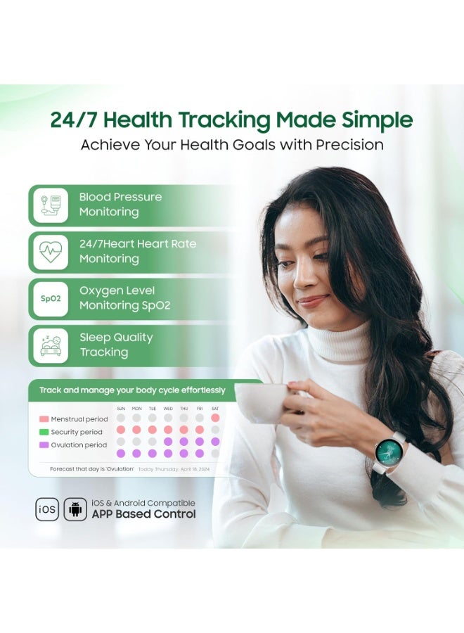 Xcell Selen 3 Women's Smartwatch | 1.27" AMOLED Display | Slim Design | IP67 | Bluetooth Calling | Heart Rate & SpO2 | Workout Detection |1 Week Battery | English & Arabic- Grey Frame & Slicon Strap - Image 5