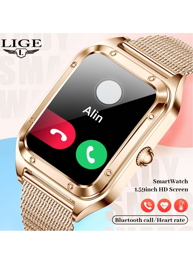 LIGE Exquisite Luxury Ladies Smartwatches Elegant Big battery Multi-functional Monitoring for Women Mesh Rose Gold  - Image 3