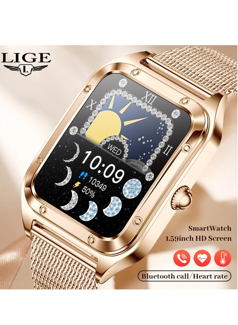 LIGE Exquisite Luxury Ladies Smartwatches Elegant Big battery Multi-functional Monitoring for Women Mesh Rose Gold  - Image 5