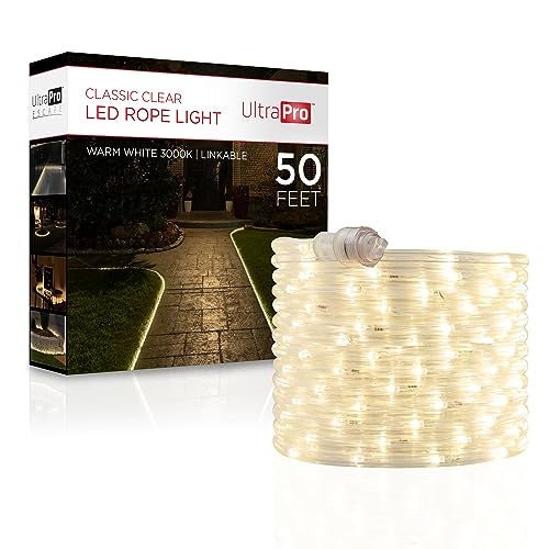 UltraPro LED Rope Lights, 50ft Classic Clear Rope, Warm White Light 3000K, Indoor/Outdoor, Flexible, Linkable, Durable, Rope Lights Outdoor, 54505 - Image 1