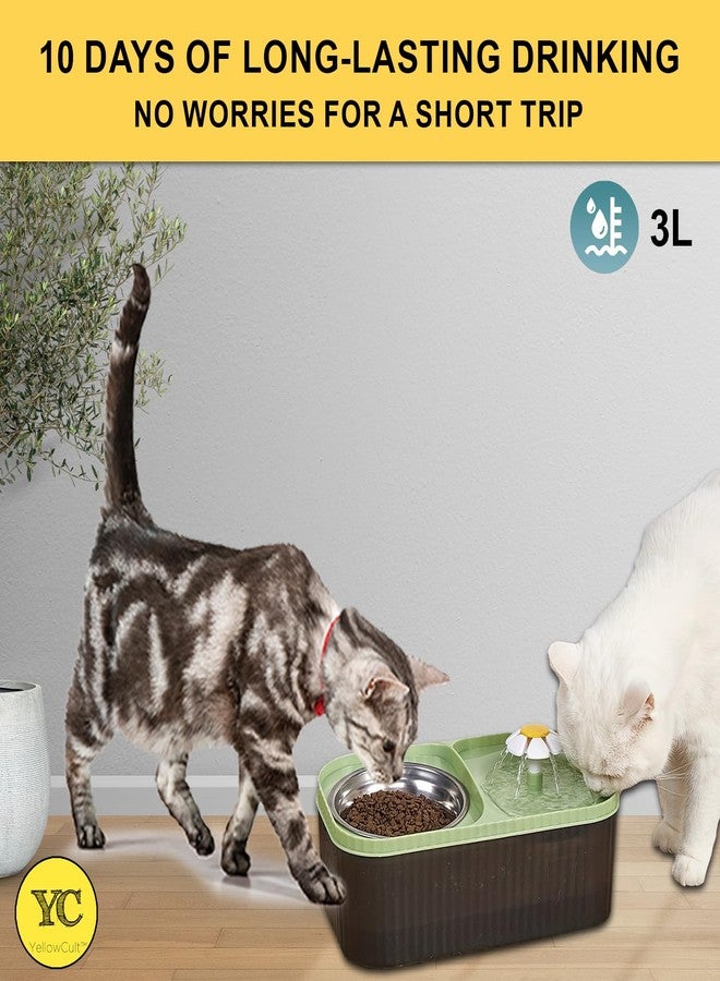 YellowCult Cat Water Fountain & Food Bowl, 3L Ultra Quiet Pet Feeder Drinking Water Dispenser set for puppy dogs kitten Cat Pet Large Capacity at home, Automatic Flower Fountain & Stainless Steel Bowl - Image 4