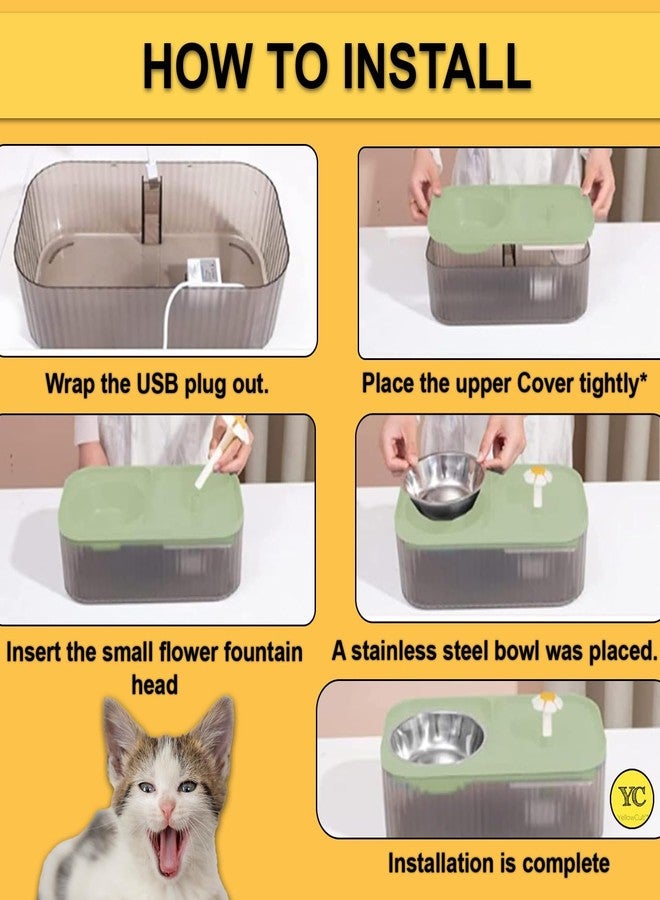 YellowCult Cat Water Fountain & Food Bowl, 3L Ultra Quiet Pet Feeder Drinking Water Dispenser set for puppy dogs kitten Cat Pet Large Capacity at home, Automatic Flower Fountain & Stainless Steel Bowl - Image 3