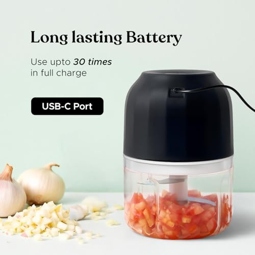 Salt ChopEase Classic Rechargeable Mini Chopper | Powerful motor and Long Lasting Battery | Sharp Stainless Steel Blades | Effortless Cleaning | 250 ML | Black - Image 4