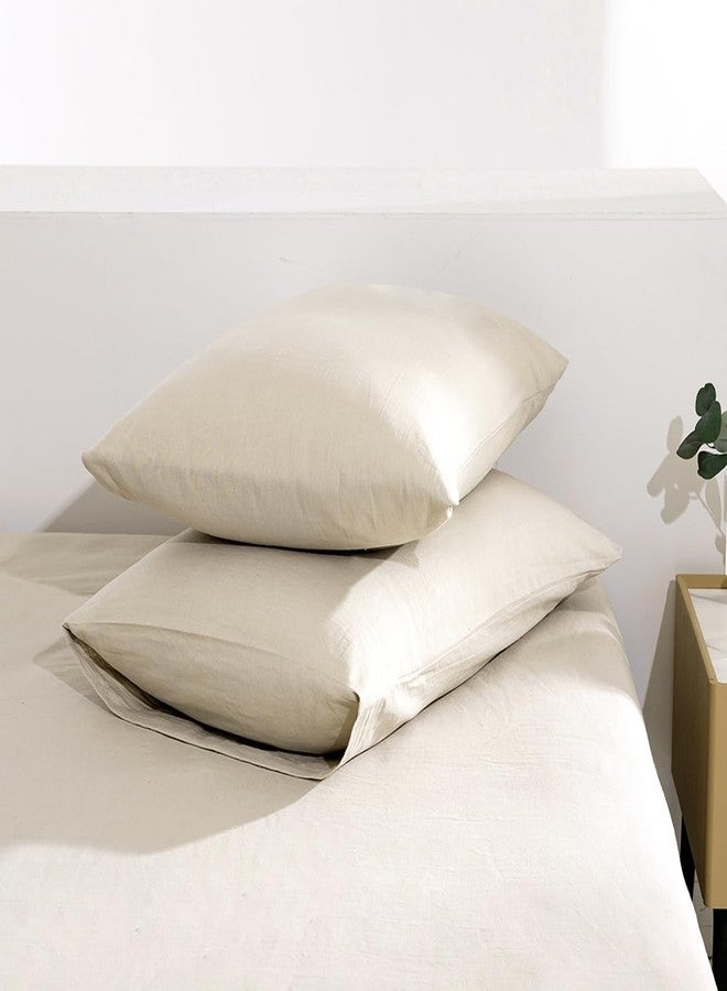 TUMEI 100% Linen Pillow Cases Queen, Set of 2 Queen Size Linen Bed Pillow Shams Cover Washed Solid Color Natural Flax Soft Breathable, (25.98"×20.08") - Image 1