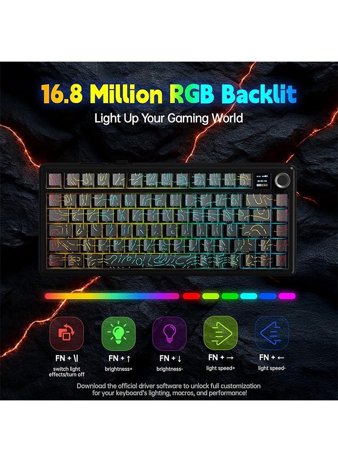 Aula F75 MAX Wireless Gaming Keyboard w/Smart Display & Knob,75% Hot Swappable Custom Mechanical Keyboard, RGB Backlit,Pre-lubed Linear Switches,Side Printed PBT Topographic Keycaps(Grey) - Image 3