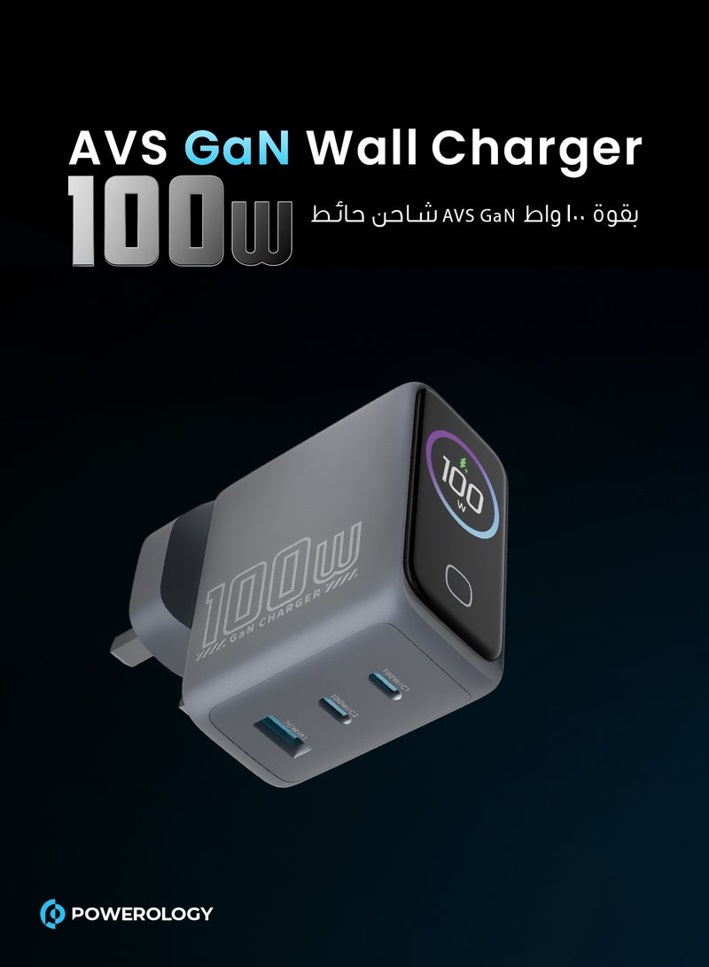 Powerology 100W USB C GaN Charger with Smart TFT Display - Compact 100W Foldable Wall Charger With 2C&1A for Smartphones, Tablets, and AirPods - Compatible with iPhone Air, iPhone 17, 16, 15, 14, 13, 12 All Versions, iPad Pro / Air, MacBook Air, Samsung Galaxy S25 / S24 / S23 - Image 5