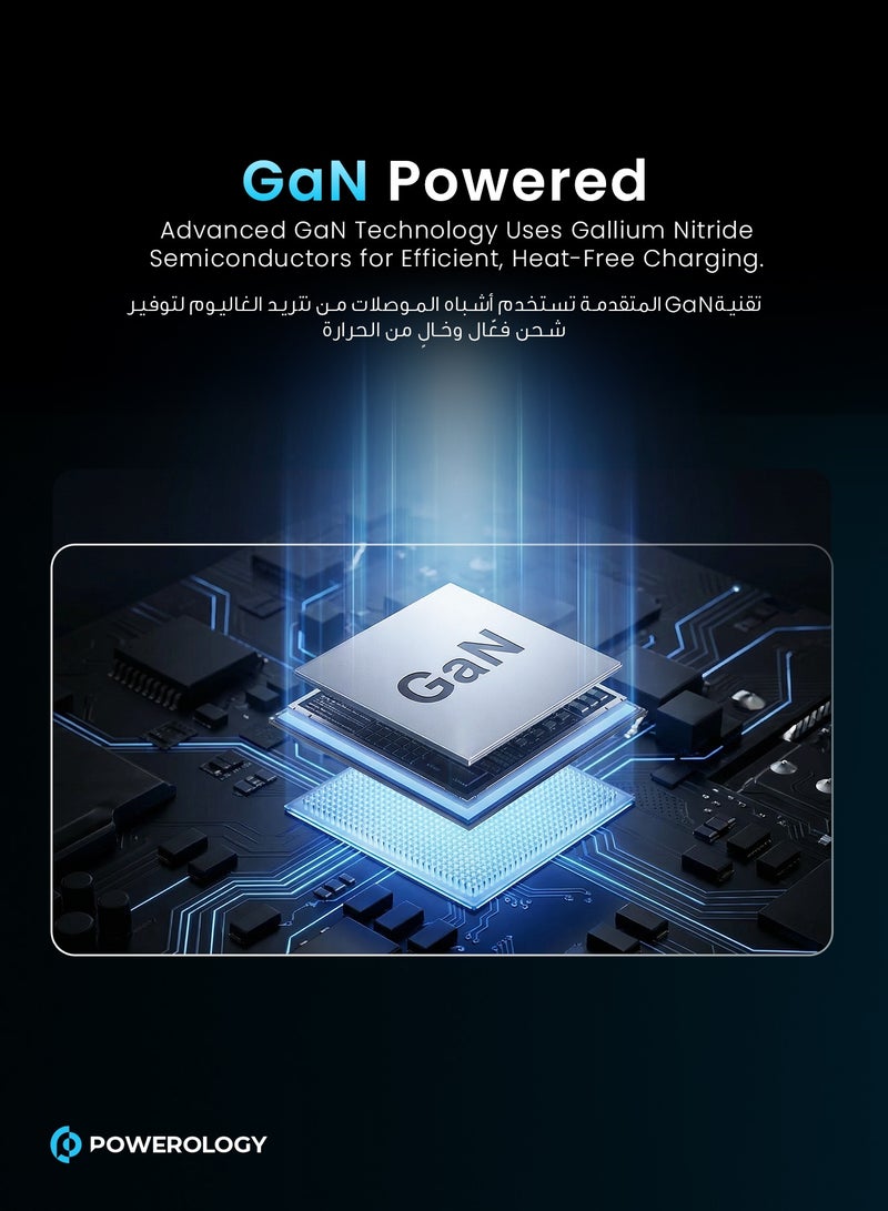 Powerology 100W USB C GaN Charger with Smart TFT Display - Compact 100W Foldable Wall Charger With 2C&1A for Smartphones, Tablets, and AirPods - Compatible with iPhone Air, iPhone 17, 16, 15, 14, 13, 12 All Versions, iPad Pro / Air, MacBook Air, Samsung Galaxy S25 / S24 / S23 - Image 4