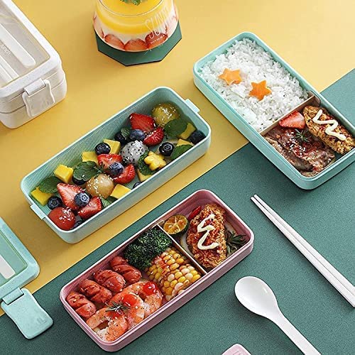 Rarapop Beige Stackable Bento Lunch Box Kit, 3-In-1 Compartment Wheat Straw Lunch Containers with Tableware, Reusable On-the-Go Meal and Snack Containers - Image 5
