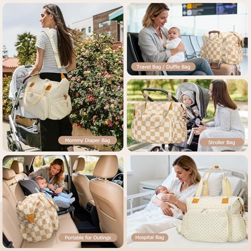 KUBYA Diaper Bag Tote, Diaper Tote Bag Travel Hospital Mommy Baby Nappy Tote Bag for Women, Corduroy Stylish Cute Gym Tote Bag for Women, with Silicone Pacifier Case & Changing Pad - Image 5