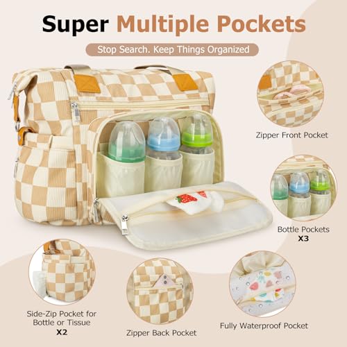 KUBYA Diaper Bag Tote, Diaper Tote Bag Travel Hospital Mommy Baby Nappy Tote Bag for Women, Corduroy Stylish Cute Gym Tote Bag for Women, with Silicone Pacifier Case & Changing Pad - Image 3