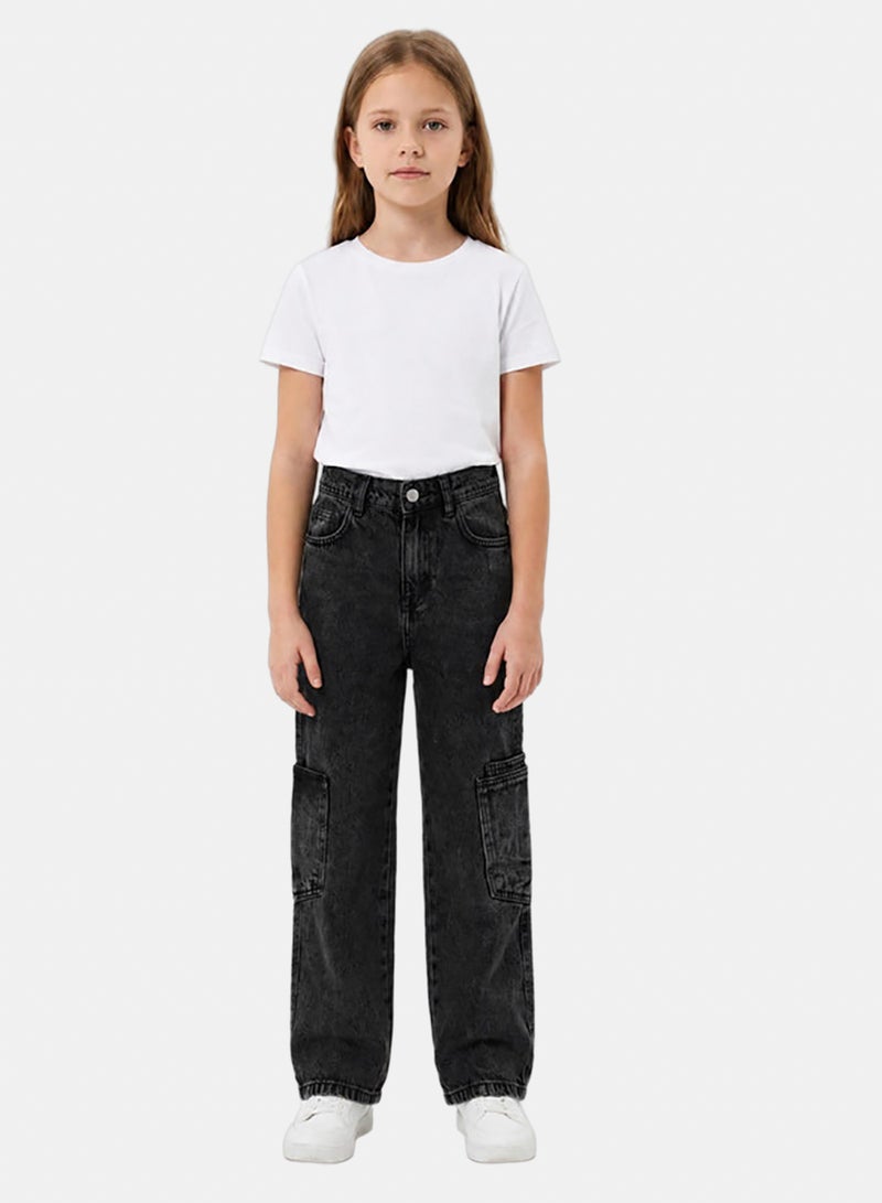 EGY WEAR Girls' DARK GRAY Wide-Leg Jeans - Image 1