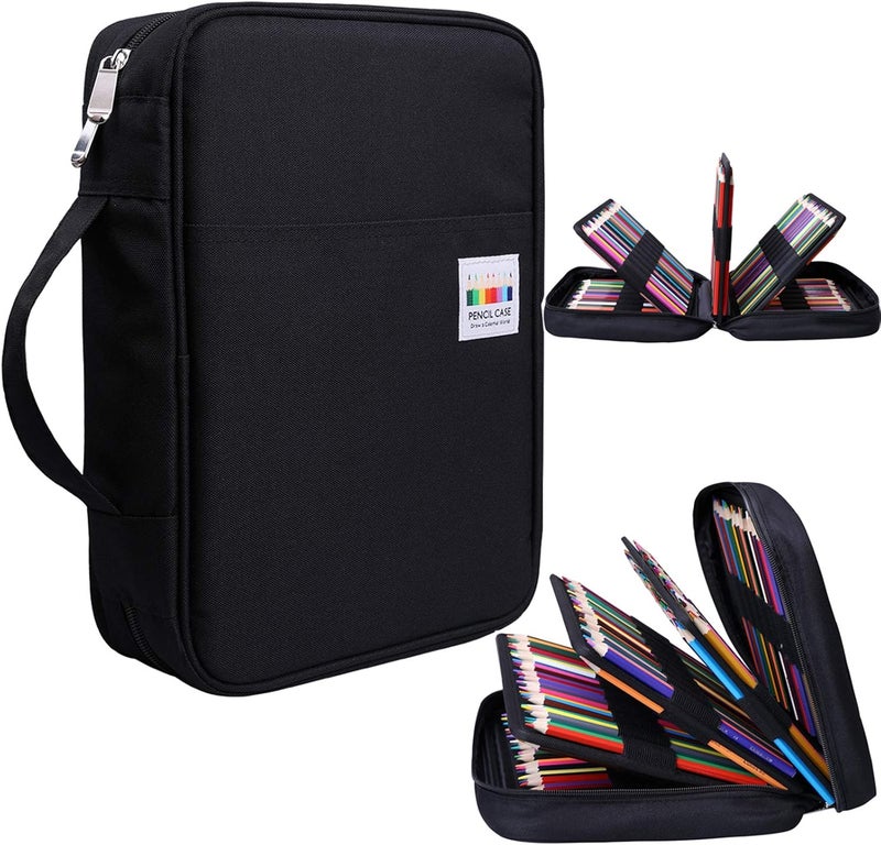 BOMKEE Pencil Case for Adults 220 Slots Pencase Colored Pencils Gel Pen Organizer Bag with Zipper for Artist Handy Glitter Gel Pens, Refills, Waterproof Coloring Holder Pencils Case(Black) - Image 4