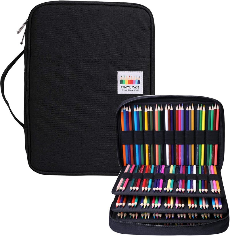 BOMKEE Pencil Case for Adults 220 Slots Pencase Colored Pencils Gel Pen Organizer Bag with Zipper for Artist Handy Glitter Gel Pens, Refills, Waterproof Coloring Holder Pencils Case(Black) - Image 1