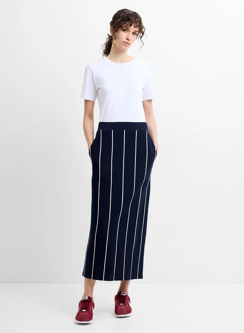French Connection Sunday Sweat Striped Midi Skir