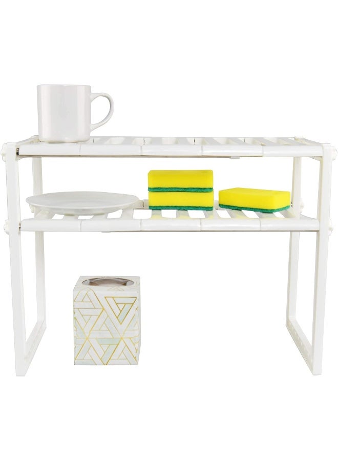 2 Tiers Expandable Kitchen Organizer, Multi-Functional Shelf Cabinet, Expandable Space Saving Rack