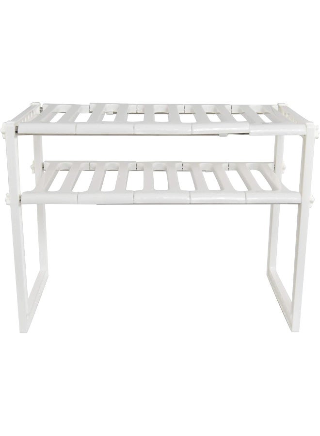 2 Tiers Expandable Kitchen Organizer, Multi-Functional Shelf Cabinet, Expandable Space Saving Rack