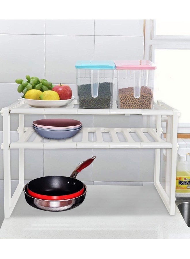 2 Tiers Expandable Kitchen Organizer, Multi-Functional Shelf Cabinet, Expandable Space Saving Rack
