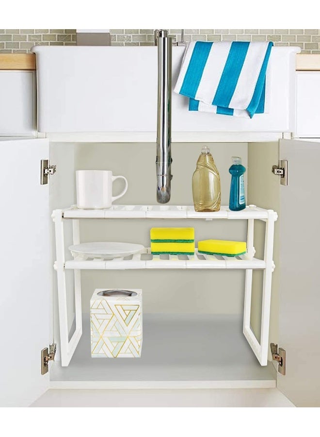2 Tiers Expandable Kitchen Organizer, Multi-Functional Shelf Cabinet, Expandable Space Saving Rack