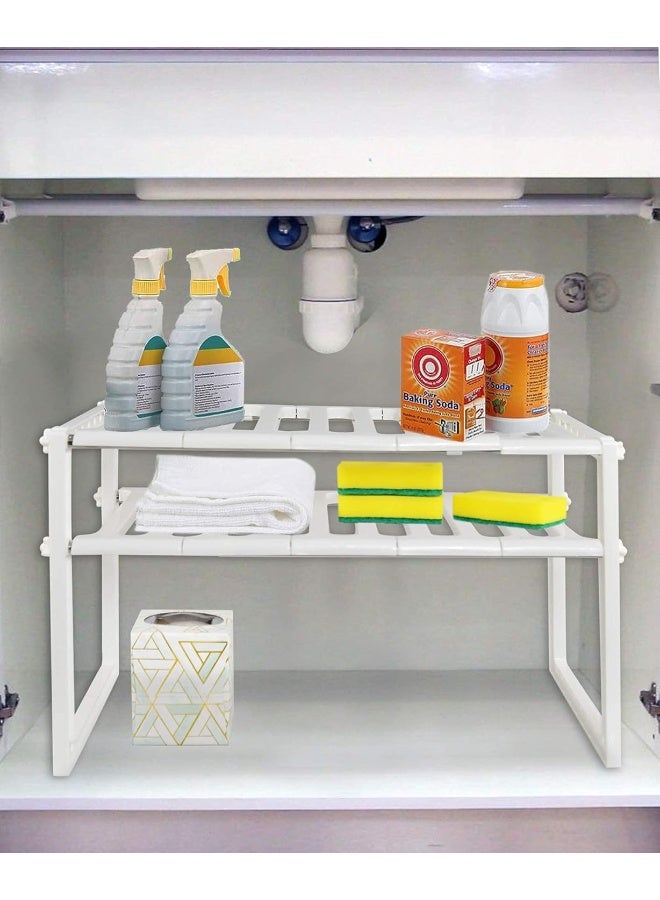 2 Tiers Expandable Kitchen Organizer, Multi-Functional Shelf Cabinet, Expandable Space Saving Rack