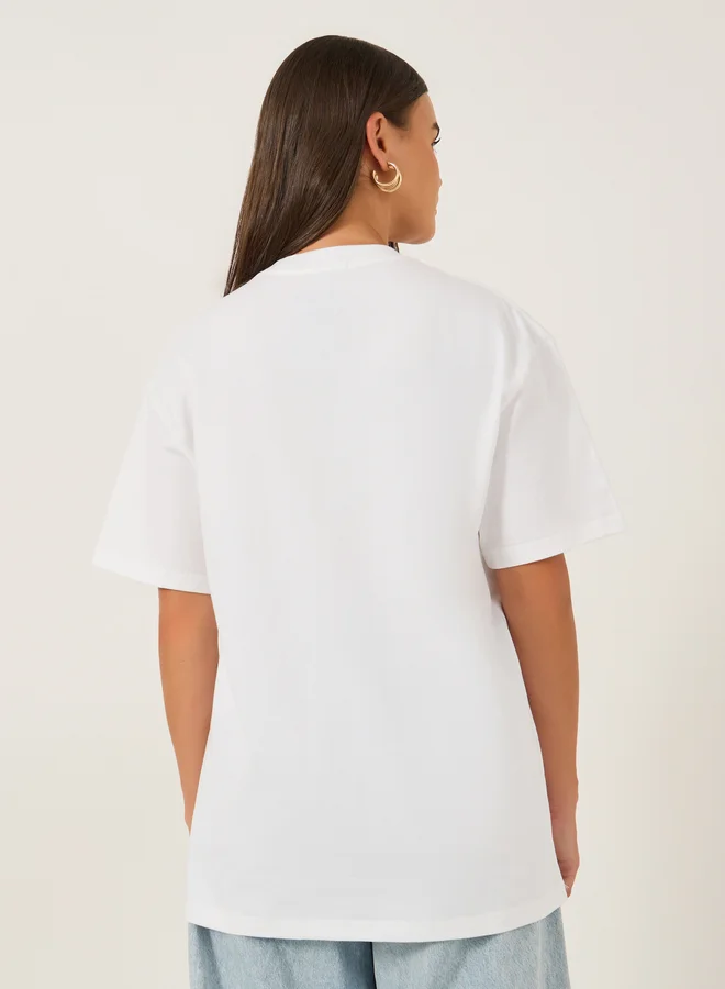Styli Slogan Print Round Neck T-Shirt