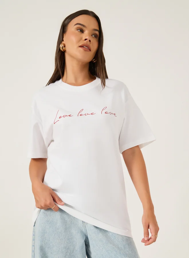 Styli Slogan Print Round Neck T-Shirt