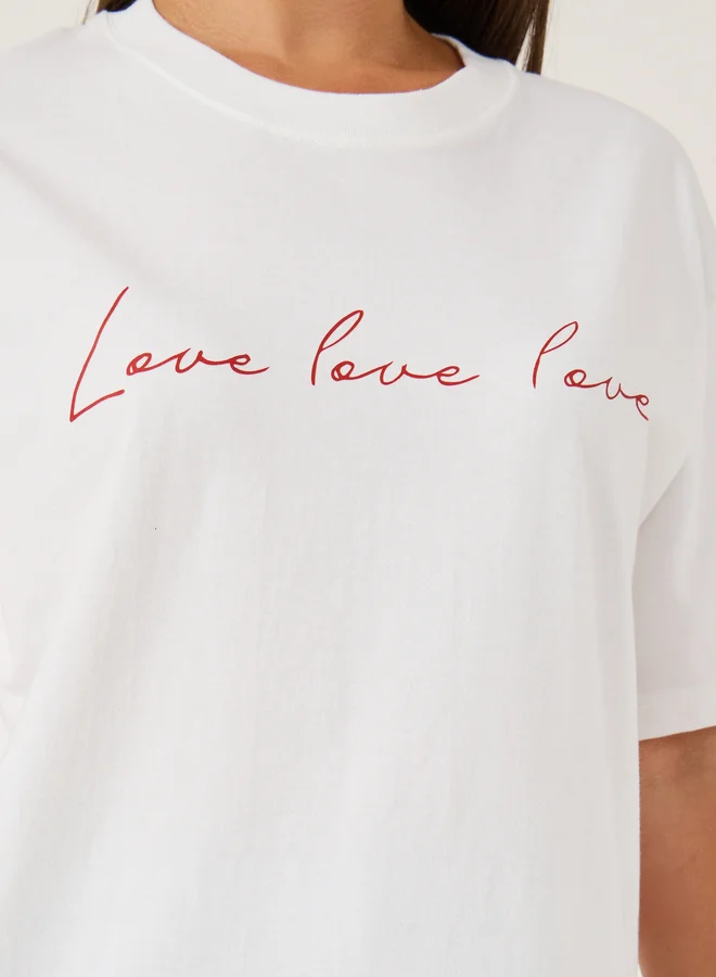 Styli Slogan Print Round Neck T-Shirt
