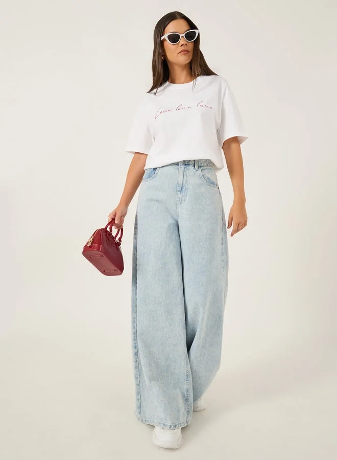 Styli Slogan Print Round Neck T-Shirt