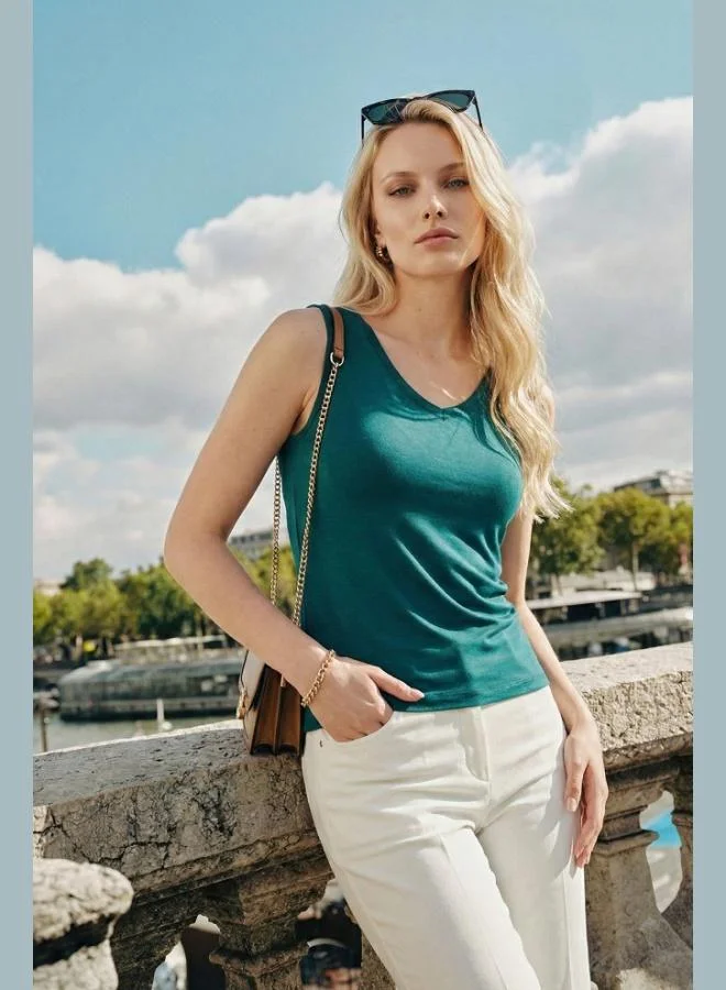 ليلا Lela Thick Strapped V-Neck Blouse Women's Blouse 5864384