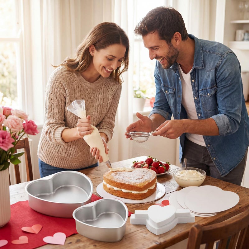 Mifoci 2 Pcs Valentine 6/8 Inch Heart Shaped Cake Pans with 60 Parchment Paper and 6 Pcs 8'' Cake Boards, Valentine's Day Aluminum Cakepans Set for Kitchen Birthday Wedding Favor - Image 2