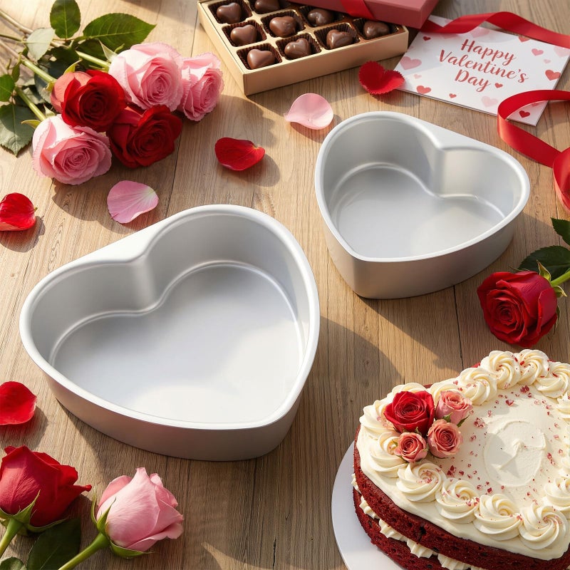 Mifoci 2 Pcs Valentine 6/8 Inch Heart Shaped Cake Pans with 60 Parchment Paper and 6 Pcs 8'' Cake Boards, Valentine's Day Aluminum Cakepans Set for Kitchen Birthday Wedding Favor - Image 5
