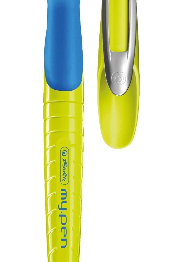 Herlitz my.pen M-Nib Fountain Pen Set - Lemon/Blue, Ergonomic Design for Right-Handed Users - Image 2