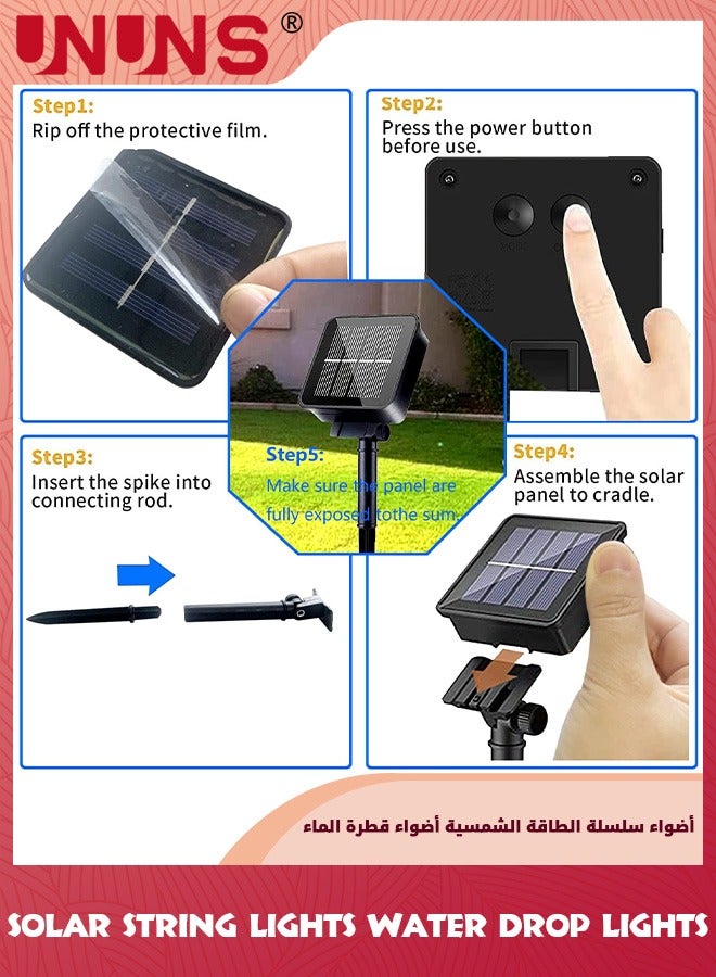 UNUNS Solar String Lights Outdoor,Water Drop Fairy Lights,7M 50 LED Solar Garden Lights,Solar Powered Patio Lights,8 Mode Lightings,Waterproof Teardrop Twinkl Lights For Yard Home Wedding Party Decor - Image 2