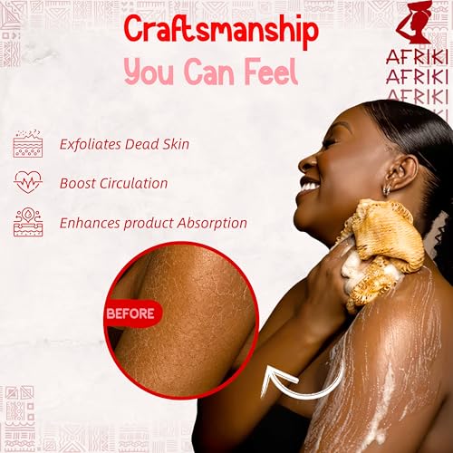 AFRIKI African Net Sponge, Premium Authentic Exfoliating Body Scrubber, Extra Long Stretch Bath Sponge for Shower, Deep Exfoliating Washcloth for Smooth Skin, 1 Pack (Red) - Image 2