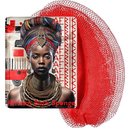 AFRIKI African Net Sponge, Premium Authentic Exfoliating Body Scrubber, Extra Long Stretch Bath Sponge for Shower, Deep Exfoliating Washcloth for Smooth Skin, 1 Pack (Red) - Image 1