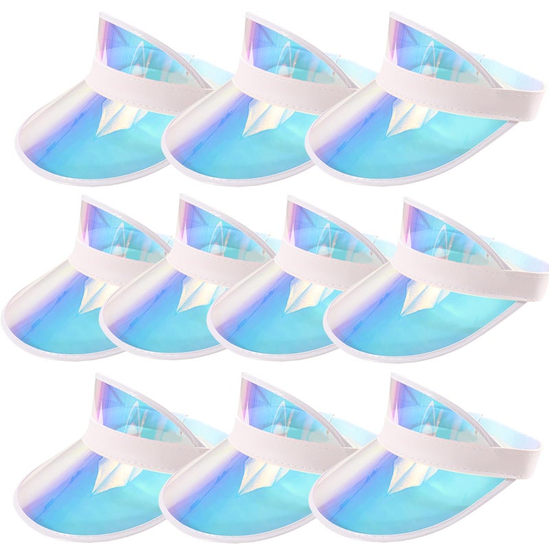 Ultrafun Unisex Candy Color Sun Visors Hats Plastic Clear UV Protection Cap for Sports Outdoor Activities (Laser-10pcs) - Image 1