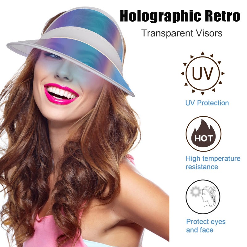 Ultrafun Unisex Candy Color Sun Visors Hats Plastic Clear UV Protection Cap for Sports Outdoor Activities (Laser-10pcs) - Image 3