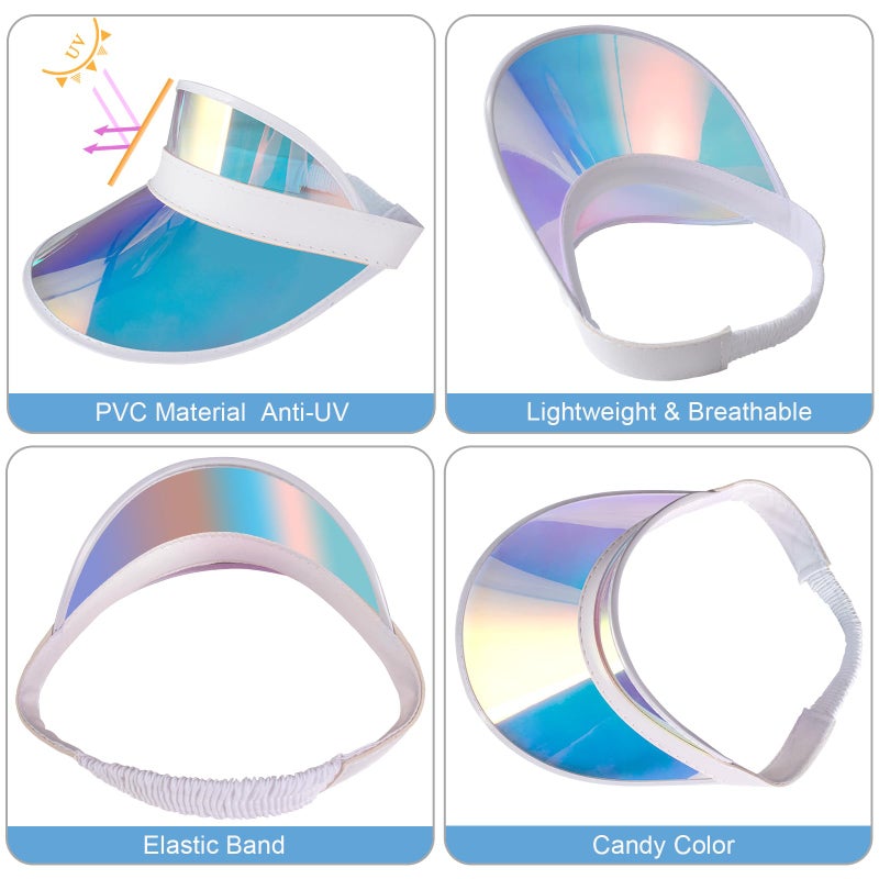 Ultrafun Unisex Candy Color Sun Visors Hats Plastic Clear UV Protection Cap for Sports Outdoor Activities (Laser-10pcs) - Image 4