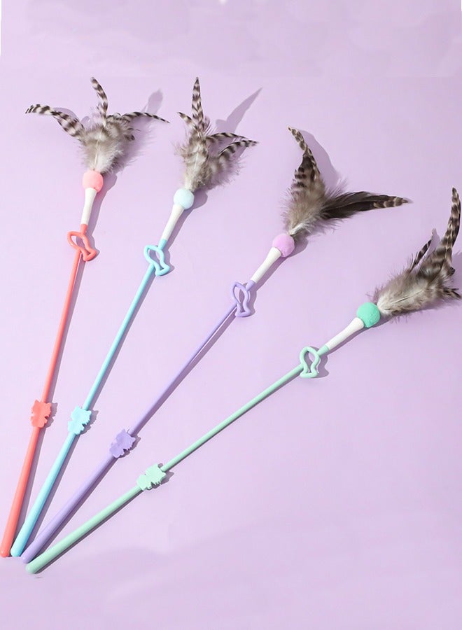 1 Piece Cat Toys Interactive Cat Wand Toys with Feather and Bell Safe Cat Teaser Catcher Stick Toy Colorful  for Cats Kittens Training Pets Exerciser