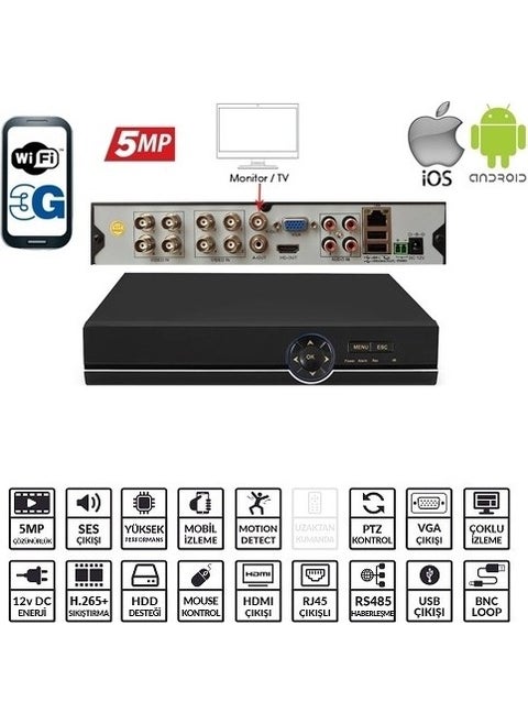 EZ-8508AHD 8 CHANNEL 5 MP 1HDD XMEYE RECORDER