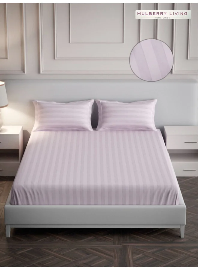 MULBERRY LIVING 100% Cotton - 300Tc Elysian Stripes Queen Size (250X260 Cms) Flat Bedsheet With 2 Pillow Covers (50X75 Cm) - Cameo Rose