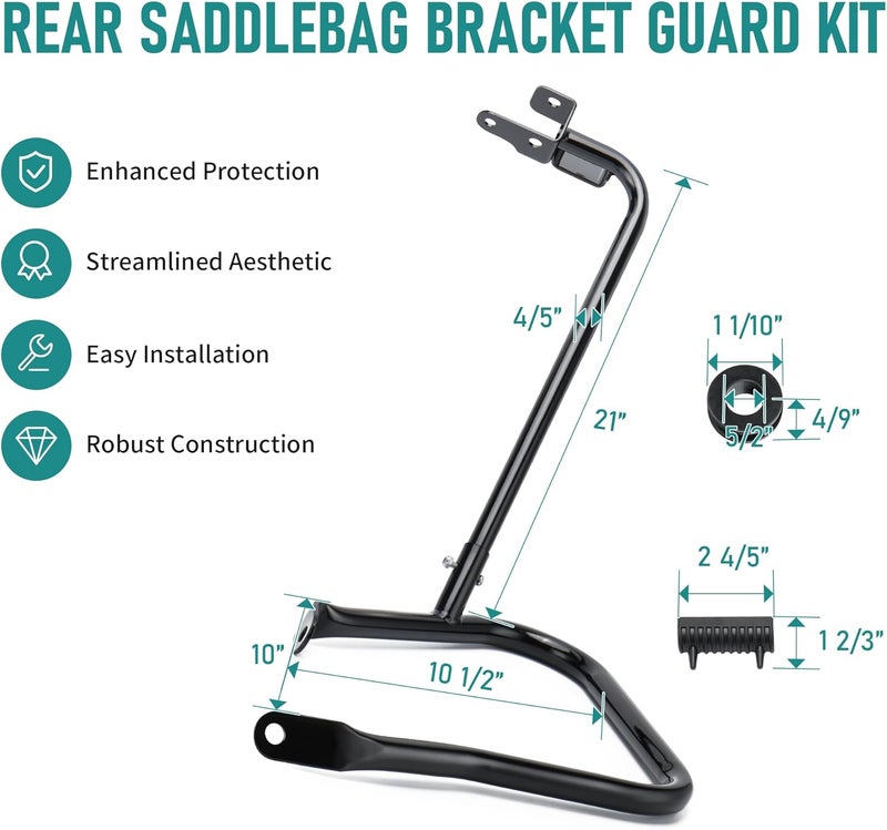 MoKitDora Black Rear Saddlebag Bracket Guard Bars for 2014-2021 Harley Touring Models - Image 3
