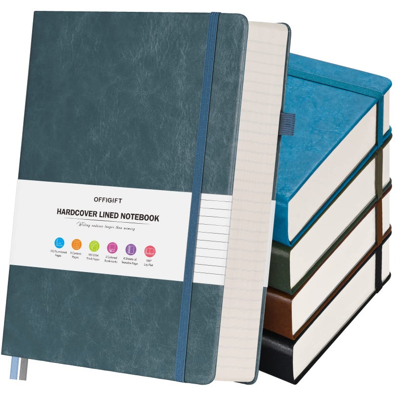 OFFIGIFT 5 Pack College Ruled Notebook, 312 Numbered Pages Thick Notebooks Bulk, 100gsm No Bleed Paper Hardcover Leather Journal, Lined Journal Notebook Set for Women Men School Office, A5, Multicolor - Image 1