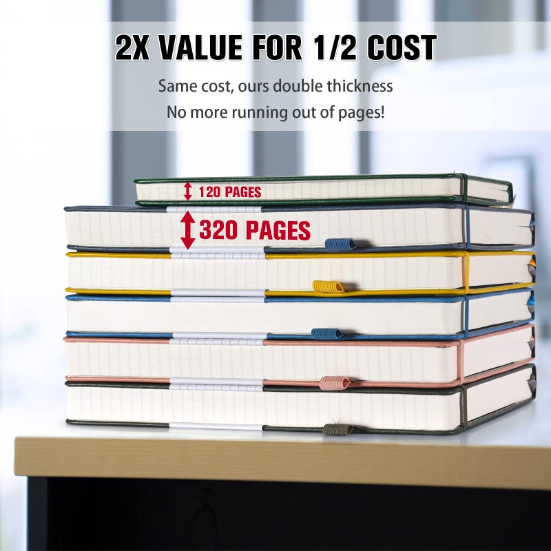 OFFIGIFT 5 Pack College Ruled Notebook, 312 Numbered Pages Thick Notebooks Bulk, 100gsm No Bleed Paper Hardcover Leather Journal, Lined Journal Notebook Set for Women Men School Office, A5, Multicolor - Image 2