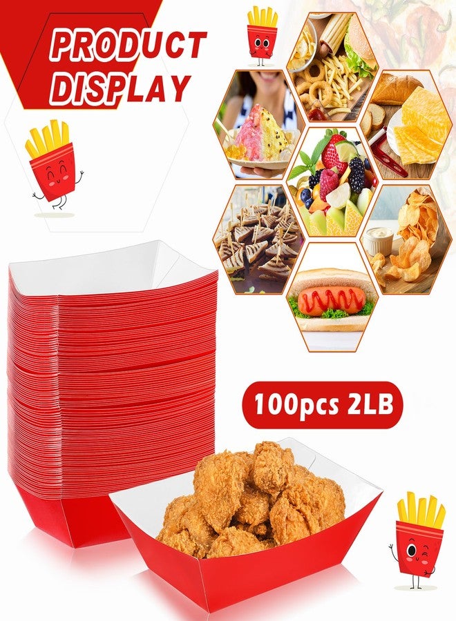 Yinkin 100 Pcs Paper Food Trays Boat Christmas 2lb Disposable Nacho Trays Kraft Paper Boat for Tacos Concession French Fries Snack Hot Dog BBQ Popcorn Wedding Christmas Party Supplies(Red) - Image 3