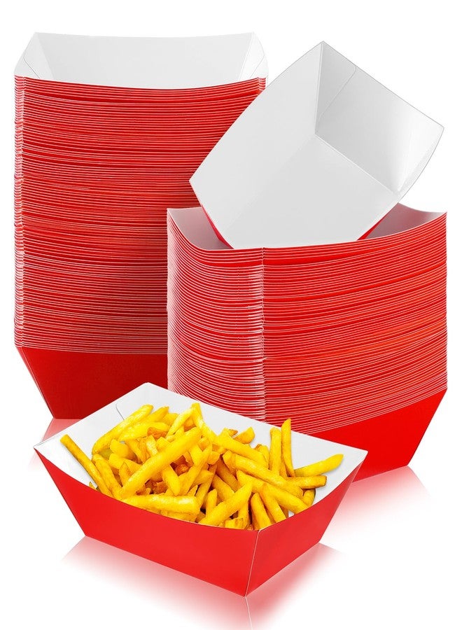 Yinkin 100 Pcs Paper Food Trays Boat Christmas 2lb Disposable Nacho Trays Kraft Paper Boat for Tacos Concession French Fries Snack Hot Dog BBQ Popcorn Wedding Christmas Party Supplies(Red) - Image 1