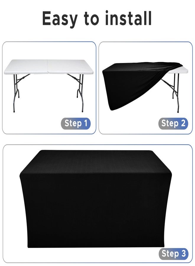 Nasitos Black Fitted Table Covers for 6 Foot Tables - 72 x 30 Inch - 2 Pack Stretch Spandex Rectangle Table Clothes, Polyester Fabric Tablecloths for Parties, Trade Show, Craft Show, Birthday - Image 4